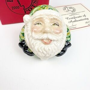 NEW Vtg 2000 Kevin Francis Face Pot Prototype Green Santa COA England Box Signed